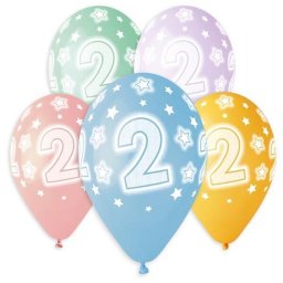 Set cu 5 baloane de culoare pastel cu model cifră și steluțe - 2