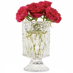 Vaza decorativa eleganta Pufo Grace din sticla cu picior pentru flori si aranjamente, 18 cm- design modern pentru living si decor interior