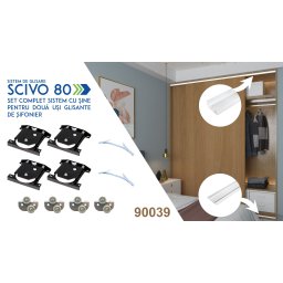 Set sistem si sine SCIVO 80 pentru 2 usi glisante de sifonier, L=2000 mm, finisaj alb mat
