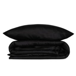 Set husa pilota + fata de perna, satin bumbac 100%, 135x200 cm + 80x80 cm, pat o persoana, negru - Verificat A · Re-Bloom