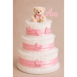 Tort scutece personalizat Baby Bear Pink