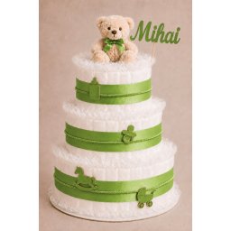 Tort scutece personalizat Baby Bear Green