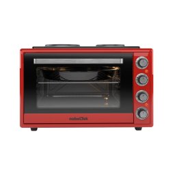 Cuptor electric 60L, 2000W, plite electrice 1500w + 1000w, grill, timer, termostat, sticla dubla, ventilator, iluminare, Rosu