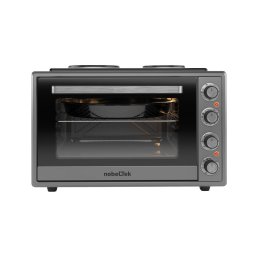 Cuptor electric 60L, 2000W, plite electrice 1500w + 1000w, grill, timer, termostat, sticla dubla, ventilator, iluminare, Gri