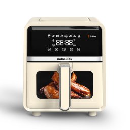 Friteuza cu aer cald NAF1400C, putere maxima 1400 W, display LCD, capacitate 5 litri, timer, 8 programe predefinite, temperatura reglabila 80-200 grade Celsius, cos cu maner, crem