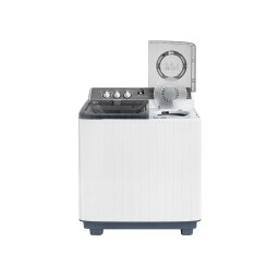 Masina de spalat rufe semi-automata 12 kg spalare, 7 kg stoarecere, 450W spalare, 195W stoarcere, timp spalare 0-15 min, timp stoarcere 0-5 min, evacuare apa uzata: prin cadere libera, culoare corp Alb, capac Silver