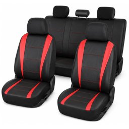 Set huse scaune auto universale 8 piese, negru-rosu, piele ecologica