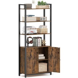 Biblioteca VASAGLE cu dulap integrat si 6 rafturi, maro rustic, 160 cm