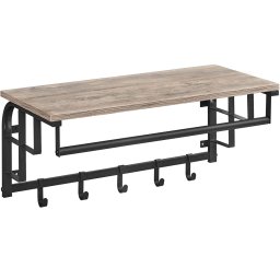Cuier de perete VASAGLE cu polita, bara si 5 carlige, 66 cm, gri