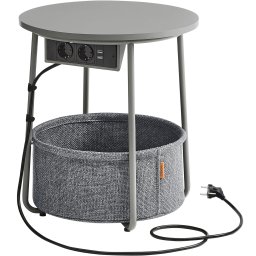 Masuta de cafea rotunda Vasagle cu cos textil si statie de încarcare, gri