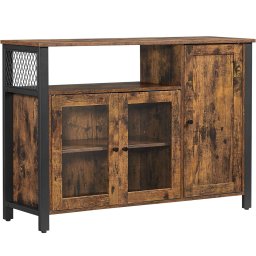 Dulap bufet VASAGLE cu 3 usi, stil industrial, maro rustic si negru, 110 cm