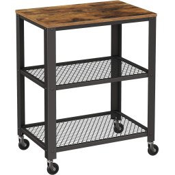 Carucior de servire VASAGLE cu 3 polite si roti, stil industrial, maro rustic