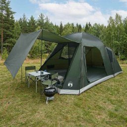 Tent Cabina Verde militar 8 persoane Poliester si otel GartenMobel Dekor