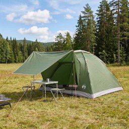 Cort de Camping cu acoperis Verde 6 persoane Poliester si otel GartenMobel Dekor