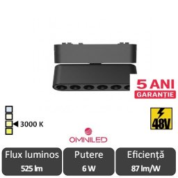 OMNILED GRIDR Proiector pliabil șina magnetică ultra slim XT 6W 3000K Negru