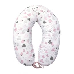 Perna pentru gravide si alaptare cu husa detasabila din bumbac 100% si umplutura antialergica BabySoft Inimioare Amy