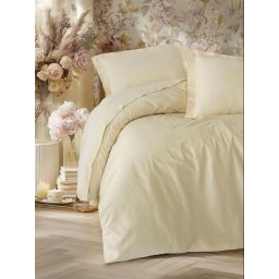Set husa pilota + fata de perna, satin bumbac 100%, 135x200 cm + 80x80 cm, nasturi/plic, bej - Verificat A · Re-Bloom