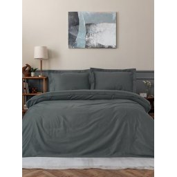 Set husa pilota + 2 fete de perna, satin bumbac 100%, 200x200 cm + 2x80x80 cm, antracit - Verificat A · Re-Bloom