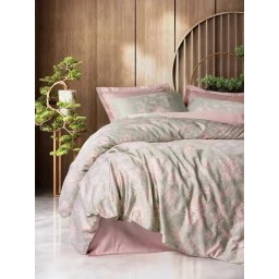 Set husa pilota + 2 fete de perna, satin bumbac 100%, 200x200 cm + 2x80x80 cm, gri/roz - Verificat A · Re-Bloom