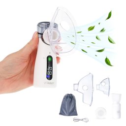 Aparat aerosoli cu tehnologie mesh Vitammy eMESH, afisaj digital, cronometru timp inhalare, functie de autocuratare, incarcare USB-C, masca pentru copii si adulti, mustiuc, saculet pentru transport