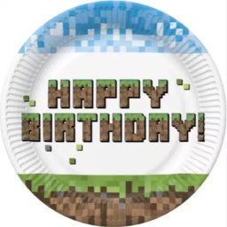 Pixel Block: farfurii de hârtie pentru aniversare - 18 cm, set de 8 bucăți