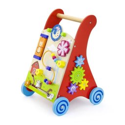 Wooden walker with activities Viga Red