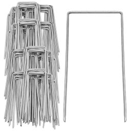 Set 100 ancore metalice pentru fixare agrotextil 15x7 cm, argintii