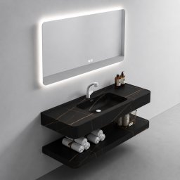 Set mobilier baie KRISS 60 cm, 3 piese, cu oglinda LED touch, negru