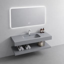 Set mobilier baie suspendat KROSS 80 cm, 3 piese, gri cu oglinda LED