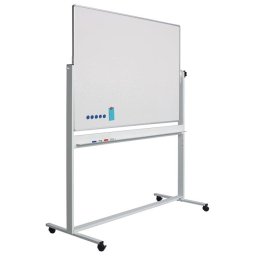 Tabla alba magnetica, dubla fata, rotativa, 90 x 120 cm, pe stand mobil, profil aluminiu RC, SMIT