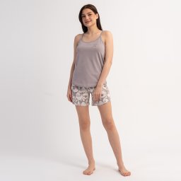 Pijama Damă cu Maiou din Bumbac Vienetta 'Best Friends Kitty' Set de Vară cu Maiou și Pantaloni Scurți
