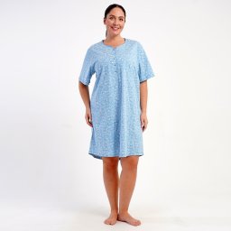 Cămașă de Noapte Damă Mărimi Mari din Bumbac Vienetta, cu Nasturi – 'Comfort Blue' (1XL–4XL)