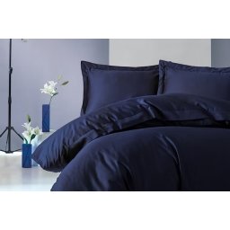 Set husa pilota + fata de perna, satin bumbac 100%, 135x200 cm + 80x80 cm, albastru inchis - Verificat A · Re-Bloom