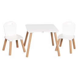 Set masuta si doua scaune, freeon, athena, pentru copii, din lemn, alb