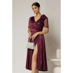 Rochie midi mov de ocazie din tafta si paiete