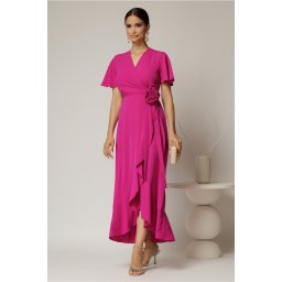 Rochie midi fucsia din triplu voal cu croi petrecut