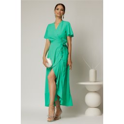 Rochie midi verde din triplu voal cu croi petrecut
