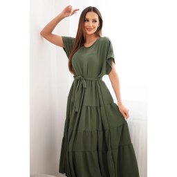 Rochie de damă din viscoză cu curea kaki