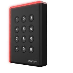 Cititor card cu tastatura Hikvision DS-K1108AMK, citeste carduri Mifare 13.56 MHz, distanta citire: ≤ 50 mm, comunicare: RS-485, Wiegand (W26, W34) si OSDP protocol, indicator LED de stare si alimentare, tamper, buzzer, alimentare 12VDC, IP65,