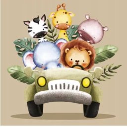 Șervețele cu animale de safari într-un jeep – pachet 33 x 33 cm, 20 buc.
