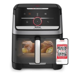 Friteuza Friteuză cu aer cald Tefal Easy Fry Silence EY876DE0, 1800W, capacitate 7 L, 12 programe, oprire automată, temperatură ajustabilă, ecran LCD, tehnologie Extra-Crisp, argintiu & negru