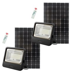 Set 2 Proiectoare Solare LED 600W Innova Smart Home Cyborg, IP67, Panouri Solare 35x29 cm si Telecomenzi