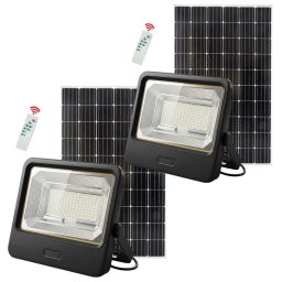 Set 2 Proiectoare Solare LED 1000W Innova Smart Home Cyborg, IP67, Panouri Solare 45x35 cm si Telecomenzi