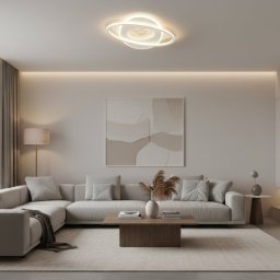 Lustra LED VOLTA 96W ovala, dimabila, cu telecomanda, lumina 3 in 1, alb