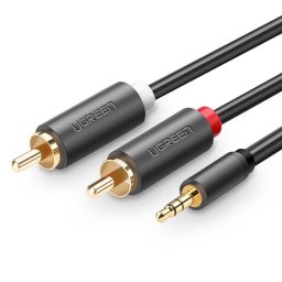 Cablu de date UGREEN AV102, tata mini jack 3.5 mm la 2x tata RCA, 2m, Negru