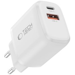Incarcator TECH-PROTECT Retea Cu Cablu USB-C NCA20 20W 3A 1 x USB-A - 1 x USB-C Alb