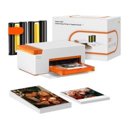 Imprimanta Foto Portabila Liene Amber M110 Format 10x15CM Conectivitate Bluetooth Include Set Hartie Foto 4x6Inch 60 Coli si 2 Cartuse Cerneala Alb/Portocaliu