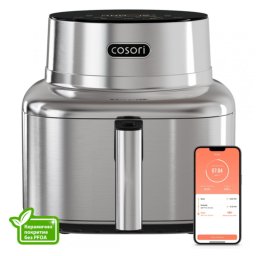 Friteuză cu aer cald Cosori Iconic CAF-SE601S, 1725 W, 6,2 l, 30-230 °C, 6 programe, cronometru, acoperire ceramică, inox/negru