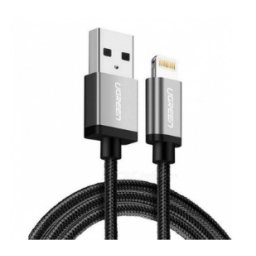 CABLU alimentare si date Ugreen, "US199", Fast Charging Data Cable pt. smartphone, USB la Lightning Iphone certificare MFI, braided, 1m, negru "60156" (include TV 0.06 lei) - 6957303861569