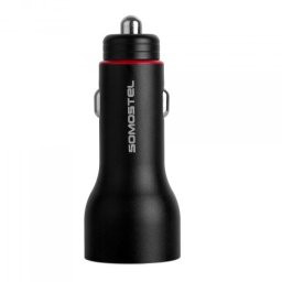 CAR CHARGER 5A BLACK METER + CABLE IPHONE SOMOSTEL 30W 2XUSB DUAL SMS-A89 QUICK CHARGE QC 3.0 METAL - POWER DELIVERY